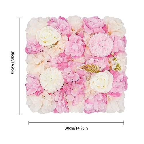Artificial Flower Wall Panels, Silk Wedding Flower Wall Backdrop Panel, 3D Floral Panel Artificial Floral Wall Mat Flower Screen for Photo Party Wedding Wall Background Decor (12PCS Pink+White) - color: 12pcs Pink+white