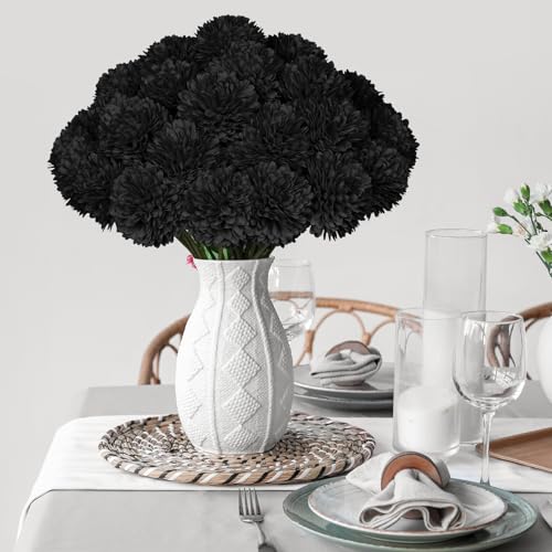 36 Pcs Black Artificial Chrysanthemums Flowers Ball Flower Silk Fake Mums Flowers for Halloween Ghothic Home Decor Indoor Floral Arrangement Table Centerpiece - color: Black