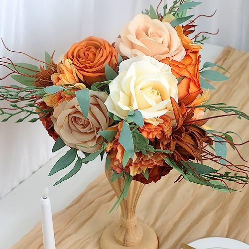 Bridesmaid Bouquets for Wedding - Set of 6 Artificial Flowers Bouquet for Fall Wedding Decoration Marriage Proposal Party Ceremony Anniversary Dining Table Centerpieces - Burnt Orange - color: Orange, size: 6pcs Bouquets