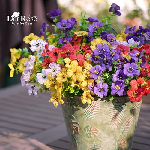 Der Rose 12 Bundles Artificial Daisy Fake Flowers for Outdoors, UV Resistant Colorful Silk Faux Flowers for Spring Home Porch Garden Decor - color: Multi-color a