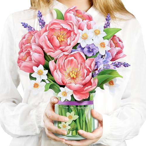 Airpark 3D Pop Up Paper Flowers Bouquet Card 12’‘ with Note & Envelope, Birthday Gifts, Get Well, Thank You, Greeting Cards for Women Mom Wife Friends, Peony Paradise - style: Peony Paradise
