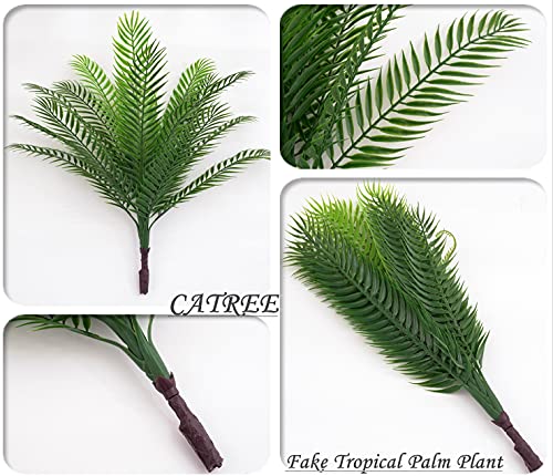 CATTREE Artificial Palm Tree Plant, Fake Tropical Plants with Faux Greenery Plastic Leaves Shrubs Boston Fern Bushe for Indoor Outdoor Modern Decoration in Pot for Home Garden Office Wedding Décor - color: Tropical Palm Plants 1pcs