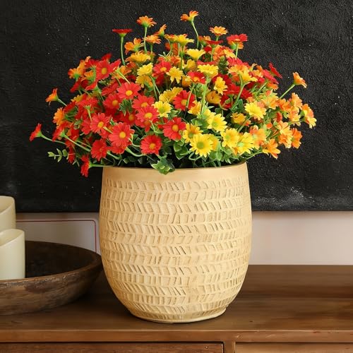 alyptus Faux Flowers Outdoor Artificial Flowers – 12 Bundles UV Resistant Fake Flowers for Spring Summer Planter Porch Patio Yard Garden Decoration(Red 5, Orange 5, Yellow 2) - color: Orang Red Yellow 12 Bundles