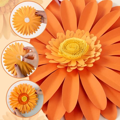 Daisy Paper Flowers Wall Decor 3D Orange Pink Large Flowers Bulletin Board Decoration Spring Garden Groovy Birthday Decorations for Women Girls Baby Shower Classroom Office Boho Nursery Wall Decor - color: Orange Pink Cream
