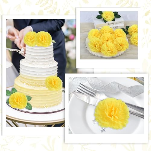 108pcs Carnation Head Flowers with Stem, Yellow Artificial Flowers Carnations, 3.5" Silk Carnation Fake Flower for Funeral Arrangements Wedding Bouquets Centerpieces Cemetery Wreaths Grad Party Decor - color: Yellow