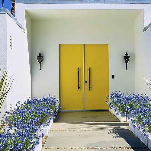 LikSoor 21 Bundles Artificial Outdoor UV Resistant Flowers No Fade Fake Outside Flowers Plastic Greenery Faux Shrubs Garden Porch Window Box Home Decoration(Blue) - color: Blue