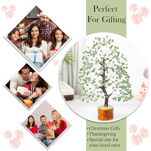 Crocon® Green Jade Crystals and Healing Stones Tree, Birthday Gifts for Women, Sister Birthday Gifts, Crystal Tree of Life for Positive Energy, Home Office Decor, Spiritual Gift for Women & Men - color: Green Jade (Silver Wire)