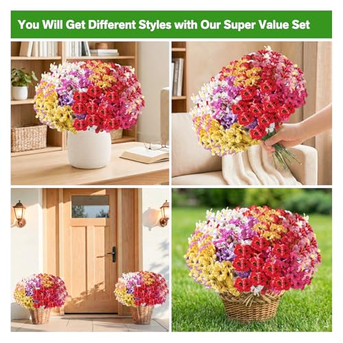 Powbrace 22 Pack Artificial Flowers for Outdoor Indoor Fake Plants, Faux Silk Flowers for Outdoors Outside Front Porch Hanging Planter Window Box Garden Spring Decoration(Multi-Colour) - color: Multi-colour, size: 22 Bundles