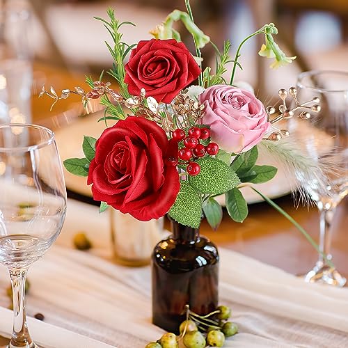 AGIRL Red Artificial Flowers Combo Fake Flowers Red Rose Silk Flowers Fake Floral Arrangements for Valentine's Day DIY Wedding Bouquets Centerpieces Table Decor Baby Shower Home Decor - color: Red