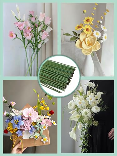 100 pcs 14 in,26 Gauge Floral Stem Wire,Green Crafts Florist Wire Stems for Artificial Flower Making,Flower Arrangements DIY,Bouquent Stem Wrapping,Wreath Making and Crafts. (14 in,26 Gauge)
