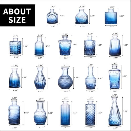 Fixwal Set of 18 Blue Bud Vases for Flowers, Vintage Clear Glass Vases Small Vases for Centerpieces for Home Table Decor Rustic Wedding Decorations - color: Blue, size: 18pcs