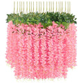U'Artlines 24 Pack (Total 86.4 Feet) Artificial Fake Wisteria Vine Rattan Hanging Garland Silk Flowers String Home Party Wedding Decor (24, Fuchsia) - color: Fuchsia