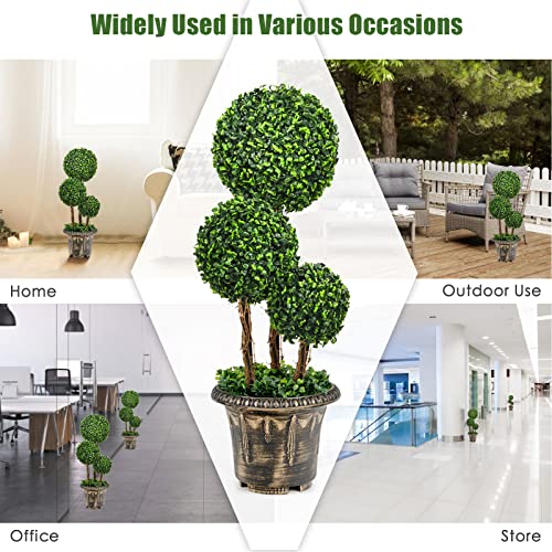 DREAMADE Artificial Boxwood Topiary Tree, 2.5ft Triple Ball Shaped Faux Topiary Tree w/Weighted Pot, Metal Frame, Fake Green Potted Plants Decoration for Indoor/Outdoor/Home/Office - size: 2.5ft