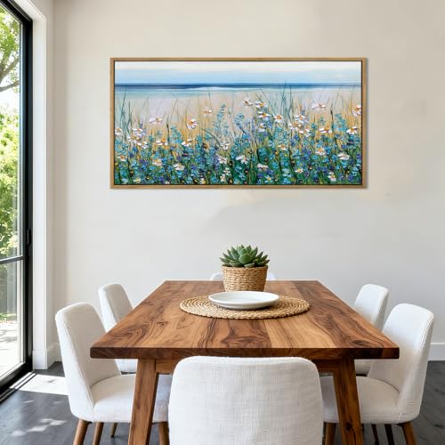 Large Blue Seaside Cyan Floral Wall Paintings Wildflowers Blossom Art Prints Framed Blue Flowers Artwork Floral Wall Art Wildflower Wall Pictures for Living Room Bedroom 20x40 Inch - color: Blue Wildflower, size: 24"L x 16"W