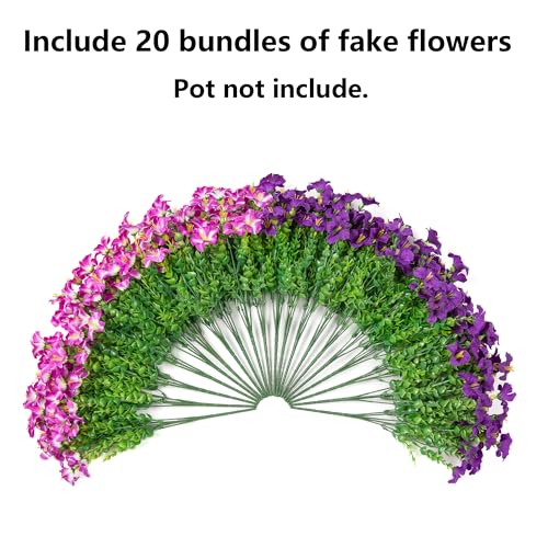 Artificial Flowers for Outdoors Decoration, 20 Bundles Faux Morning Glory with Eucalyptus Look Real UV Resistant Fake Plants Silk Flowers for Outside Yard Gardens Porch Patio Planter Home Urn, Mix - color: 2 Color(10 Purple, 10 Gradient Fuchsia)