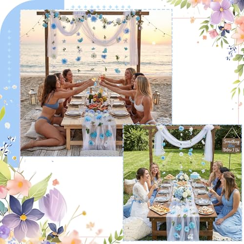 6 Pcs 35.4 Inch Artificial Hydrangea Flower Garlands with 3 Pcs 10 Ft Wedding Tulle Table Runner Wildflower Vines Floral Table Runner Garlands for Wedding Bridal Shower Spring Tea Party - style: Hydrangea