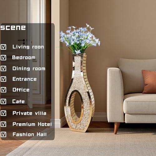 30" Tall Double Sided Crushed Diamond Floor Vases, Large Hollow Out Dustproof Vase for Living Room, Floor Vases Decorative Tall for Home,Office,Hotel(11.8" L x 5.37" W x 30" H) - size: 11.8" L x 5.36" W x 30" H