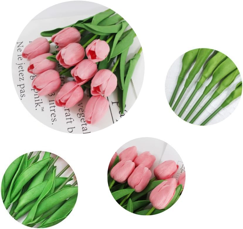 Artificial PU Tulips 10Pcs Real Touch Fake Flower Arrangement Bouquets for Home Office Wedding Decoration (Pink) - color: Pink