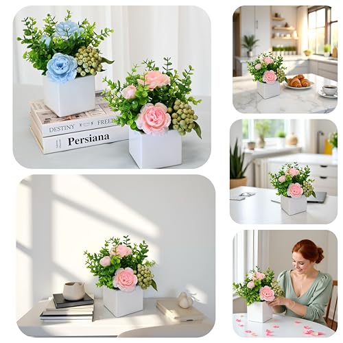 LADADA Artificial Pink Peony Bouquet in Vase, Party & Tabletop Centerpiece Decor - color: Pink+green