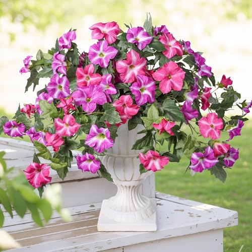 HyeFlora Artificial Flowers for Outdoors 2PCS Faux Petunias Silk Fake Flowers for Outside Planter UV Resistant Realistic Home Garden Porch Decor (Fuchsia) - color: Fuchsia