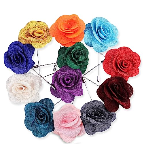 Rhungift Men's Camellia Flower Lapel Pin Handmade Rose Boutonniere Stick Brooch for Suits Wedding Party Groom Multicolor Men Women - color: Multicolor