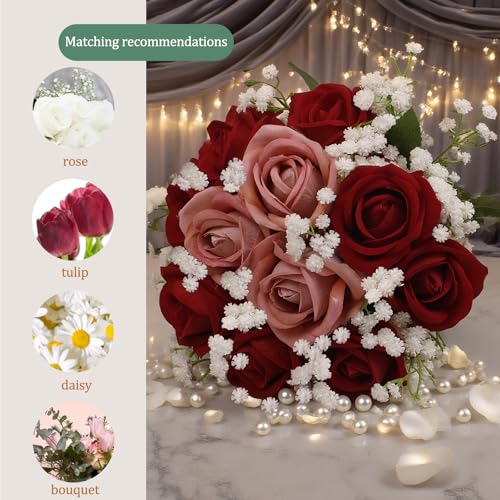 6 Pcs Babys Breath Artificial Flowers, Fake White Babys Breath Flowers for Wedding Floral Arrangement Party Decor - color: White
