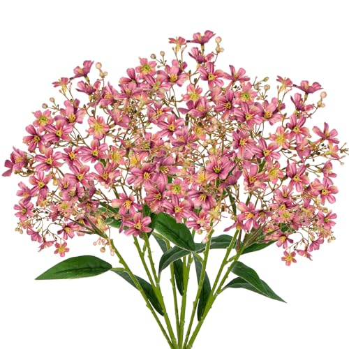 Hollyone Artificial Daphne Flowers with Long Stem 3Pcs Faux Pink Flowers 28.3” Fake Spring Silk Flowers Bouquet for Floral Arrangement Wedding Party Centerpiece Table Home Decor - color: Vintage Pink