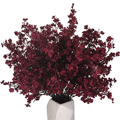 15PCS Artificial Baby Breath Flowers Fake Silk Real Touch DIY Floral Bouquets Decor Wedding Party Decoration Arrangements-Burgundy - color: 15pcs-burgundy