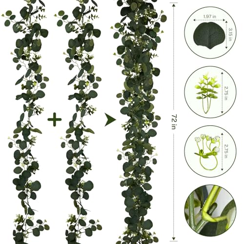 YIJXPOIN Eucalyptus Garland, 8 Packs 6FT Green Flower Garland Decor, Artificial Faux Eucalyptus Leaves Greenery Vines for Table Runner Wedding Bedroom Mantle Centerpieces Backdrop Decorations - color: 8pack