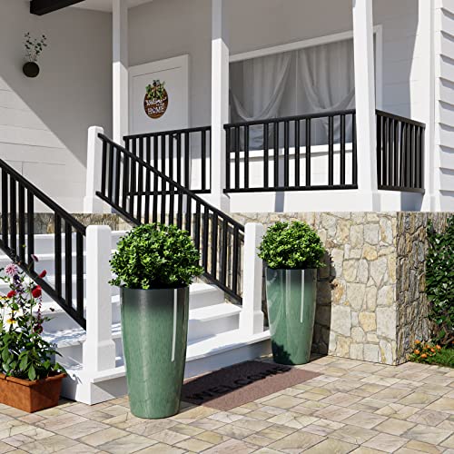QCQHDU 21 inch Tall Planters for Outdoor & Indoor Plants, 2 Pack Sturdy Plant-Flower-Tree Pots for Front Porch Patio Deck Living Room Decor - color: Green, size: 21 inch