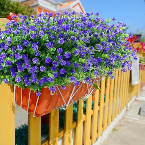 SITUMEIZI 8 Bundles Purple Artificial Flowers Outdoor Fake Flower Plastic UV Resistant Shrubs Greenery Plants Hanging Decorations Garden Porch Window Box Farmhouse Outside Summer Indoor Decor - color: Purple