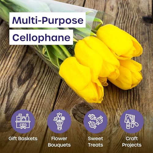 volila Clear Cellophane Wrap Roll (31.5 in x 100 ft) - 3 Mil Thick Cellophane Wrap for Gift Basket, Treats, Flower Wrapping, Clear Wrapping Paper (31.5" folds into 16") - color: Clear - Cellophane Roll 31.5 in x 100 ft