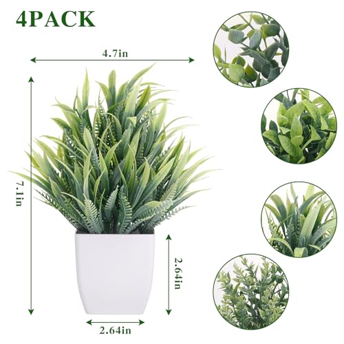 CEWOR Fake Plants 4 Packs Small Artificial Plants Mini White Potted Greenery Bathroom Accessories Decorations for Desk Bathroom Office Home Room Kitchen Table Decor Indoor - color: Grey