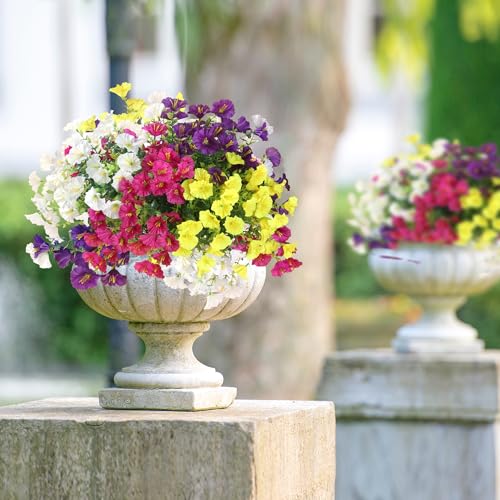 Artificial Flowers for Outdoors 12 Bundles Realistic Faux Plants UV Resistant Fake Silk Morning Glory with Eucalyptus for Front Door Planter Patio Porch Spring Summer Decoration (4 Mixed Color) - color: Mixed 4 Color