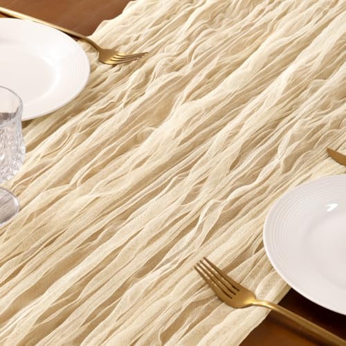 Socomi Beige Cheesecloth Table Runner Tulle Gauze Cheese clothBoho Rustic 120 inch 10FT Runner for Wedding Party Baby Shower Birthday Holiday Decorations 1pc - color: Beige, size: 10ft X 1pc