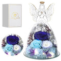 Mothers Day Rose Gifts for Women Preserved Real Flower in Glass Angel Figurines Roses for Delivery Prime Birthday Gifts for Mom Grandma Girlfriend Wife Her,Blue Austin Roses - color: Blue With Austin Roses