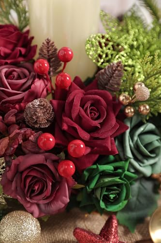 YYHUAWU Christmas Flowers Artificial,Poinsettias Artificial Christmas Flowers and Mix Silk Flowers Fake Roses Combo for DIY Wedding Bridal Bouquet, Centerpieces, Home, Floral Arrangement Decor, etc. - color: Chrismas Red