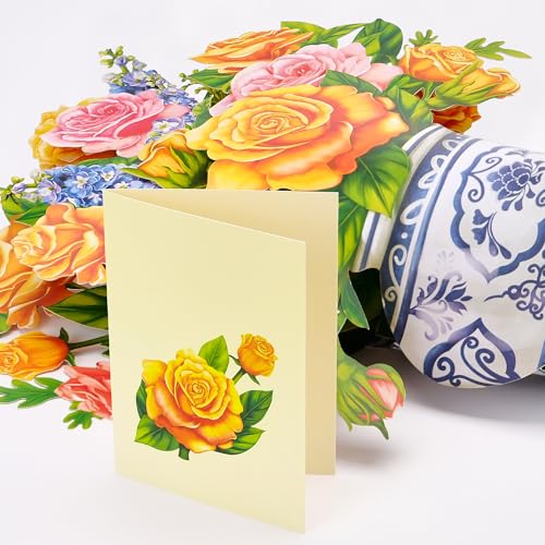 Airpark Pop Up Flower Bouquet Card for Women, 3D Floral Greeting Card with Envelope and Note, Birthday Thank You Thinking of You Get Well Gift for Mom Friend Wife Teacher, Yellow Rose - style: Yellow Roses