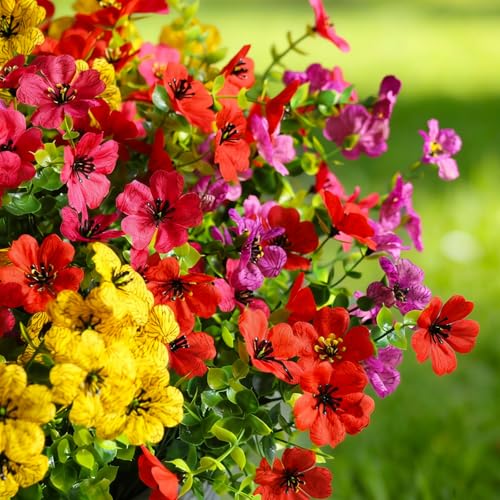 20 Pcs Artificial Flowers for Outdoors Fake Flowers UV Resistant, Artificial Plants Outdoor Indoor Faux Plastic Fake Plants for Planter Front Door Garden Porch Yard Home Decor(Pink Red Purple Yellow) - color: Pink Red Purple Yellow, size: 20 Pcs