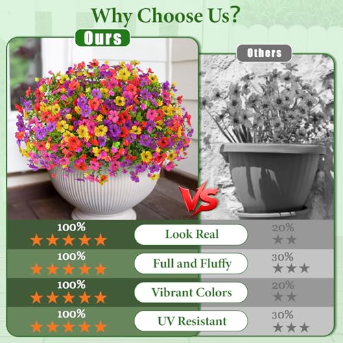Yastouay Artificial Flowers for Outdoors, 22 Bundles UV Resistant Artificial Outdoor Flowers, Realistic Fake Outdoor Flowers Plant Faux Flowers for Outdoor Planters Front Porch Patio Window Box - color: Purple+fuchsia+red+yellow, size: 22 Bundles
