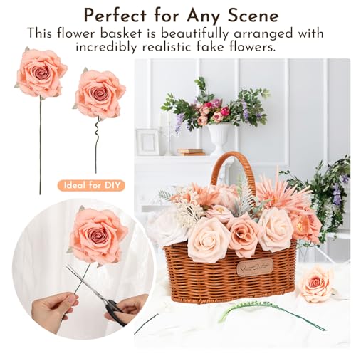 Artificial Flowers Combo Box Set Artificial Bouquets Wedding Flowers for Centerpieces Faux Flowers with Stems Peach Roses Artificial Flowers for Decor - color: Peach Pink