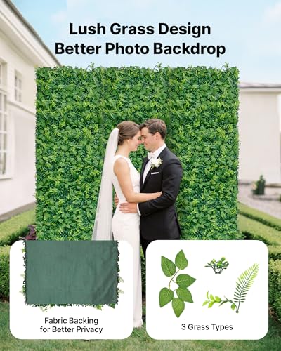 VEVOR Artificial Plant Wall, 4 PCS, Each Panel 2 x 8 ft Artificial Boxwood Panels, Sun Protection Greenery Backdrop Privacy Hedge Fence, Fake Grass Screen for Wedding, Indoor,Outdoor Garden Mixed Leaf - color: Mixed Leaf, size: 2×8 FT 4P