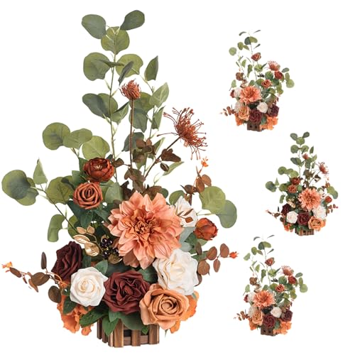 Ling's moment 17.5" Tall Standing Artificial Flowers Arrangements 4pcs Fall Wedding Aisle Runner Chair Decorations Sunset Terracotta Centerpieces Ceremony Reception Rose Floral Party Outdoor - color: Or-sunset Terracotta