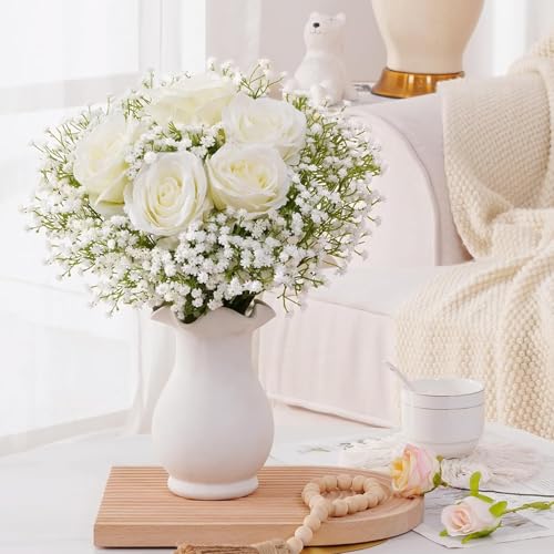 ABAJI Tiny Babys Breath Artificial Flowers Gypsophila Real Touch Flowers for Wedding Party Home Garden Decoration 12 inch in Length Small and Short - color: White, size: 24 PCS