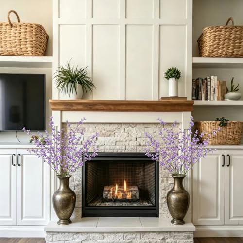 6 Pcs Artificial Forsythia Branches Fake Wildflowers Purple 41" Silk Flowers with Long Stems Faux Spring Flowers for Tall Vase Indoor Home Decor Dining Table Centerpieces Party Wedding Outdoor - color: Purple