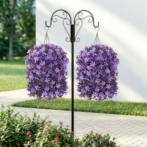 Hoppwodd Artificial Flower for Outdoors 4pcs Fake Lily Hanging Flower Baskets for Outside UV Resistant Silk Faux Long Trailing Vines for Garden Porch Patio, Purple & Light Purple - color: Purple & Light Purple