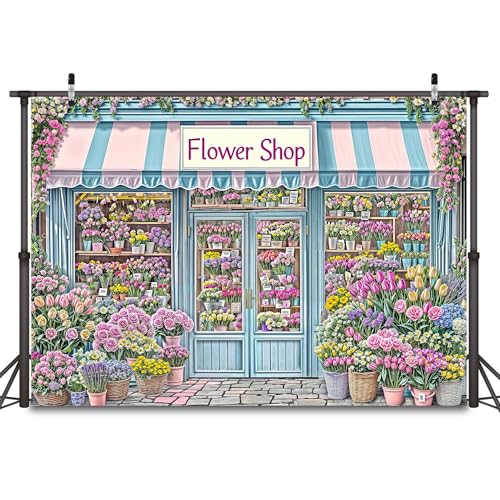 5 x 3 ft Spring Flower Shop Backdrop Flowers Shops Pink Floral Photoshoot Background Flowers Floral Wall Tea Party Decorations Backdrop for Photography Decor Banner, Photographic Studio Photo Prop - color: Flower Shop, size: 5X3FT