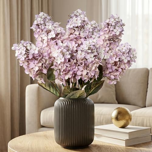 Ttranewsoo Fake Hydrangea Silk Flowers with Stems,Faux Hydrangea Artificial Flowers Purple for Home Wedding,Dried Hydrangea Artificial Flowers Bouquet Vase Decor 24"（Light Purple ） 8pcs No Vase - color: Pale Purple