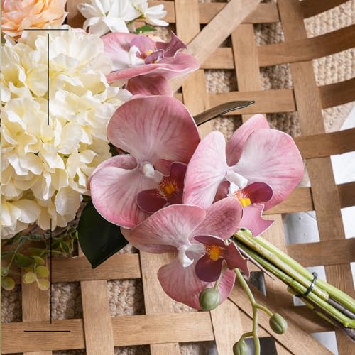 17-inch Artificial Fake Flowers Silk Flower Arrangements Faux Bouquets Composed of Hydrangea, phalaenopsis, Lotus, Double-Headed Roses, Dandelions, Jasmine, Small Fennel Branches. - color: Pink Orchid Dream