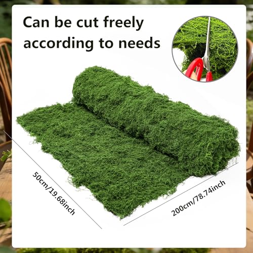 Fake Moss Table Runner for Crafts 19.68" x 78.74" Artificial Moss Sheet Roll, Waterproof Green Sheet Moss for Plants Decoration, Faux Moss Mat for Wedding DIY Centerpieces Fairy Garden Wall Decor - color: Green- 19.68×78.74 Inch/0.5×2 M